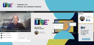 A screenshot of Integrate Live, displaying a host, slide deck, CTAs and downloadable resources.