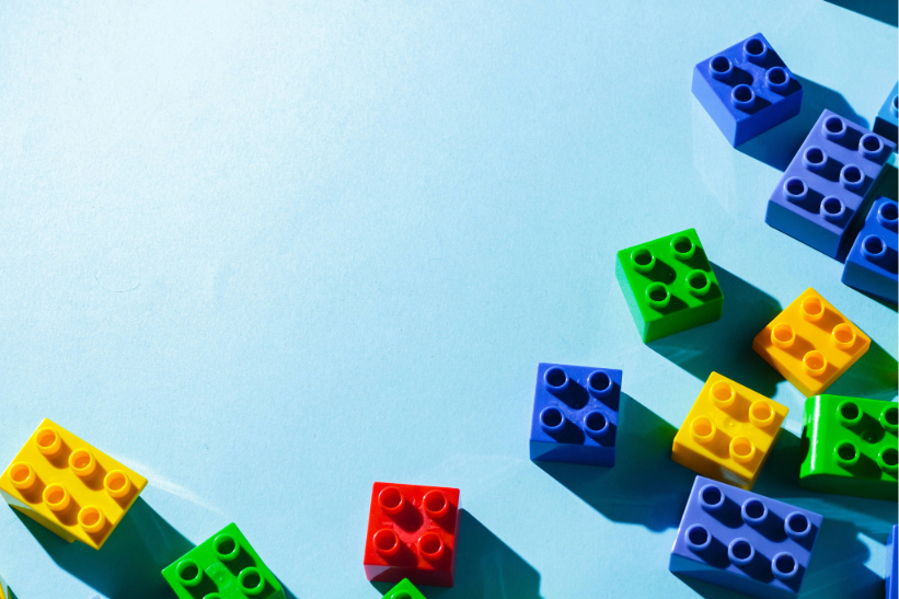 Multicolored building blocks representing components of an effective B2B marketing campaign.