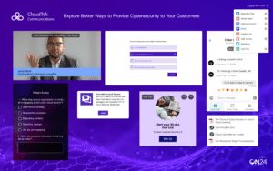 An ON24 webinar console with a variety of engagement tools and options.