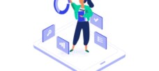 woman standing on tablet