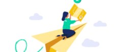 woman flying on a paper with map
