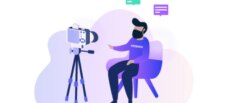 animated worker in front of camera