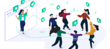 A webinerd and her community dancing happily in a virtual circle