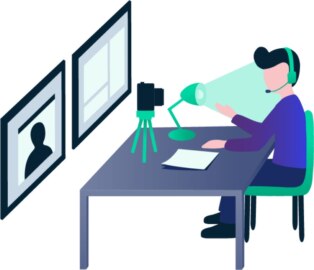 animated person creating a webinar