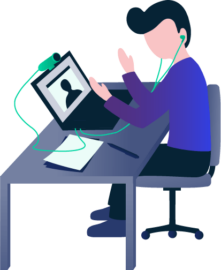 designed image of person at computer